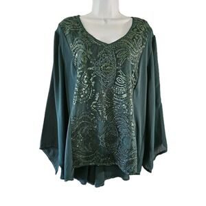 Reba Blouse Womens XL Sheer Sequin Lace Long Sleeve Tunic Top Elegant Party